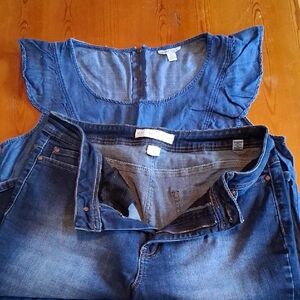 Cato Women's Dark Blue Denim Top And Cato Denim Shorts
